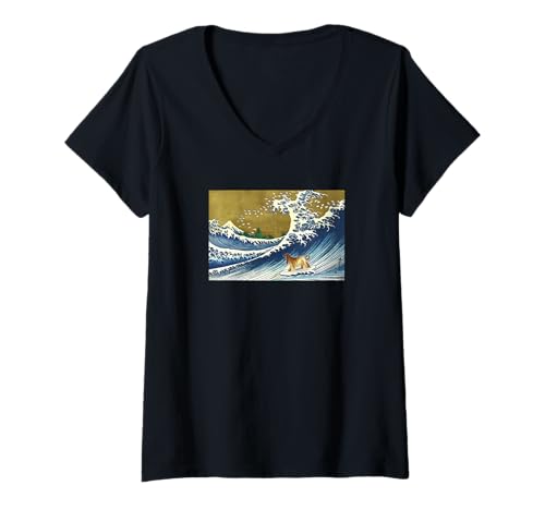 Mujer Funny Retro Vintage Surfing A Wave Afghan Hound Lover Camiseta Cuello V
