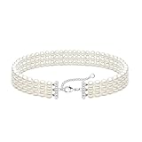 Zeffy Pearl Choker Necklace Round Imitation Pearl Necklace Multi Strands Choker Wedding Party Prom Vintage 1920s Short Choker Necklace for Women