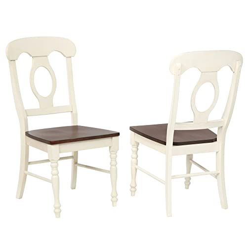 Sunset Trading Andrews Dining Chairs, Distressed Antique White With Chestnut Seat #TOP21