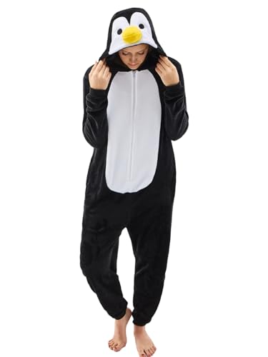 NEWCOSPLAY Unisex Adult Black Penguin Onesie Pajamas Animal One Piece Costume Cosplay Sleepwear (Black Penguin Large)