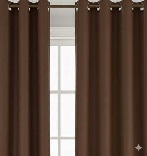 Image of Amazon Brand - Solimo Velvet Curtain Set of 2 (52x48 Inch) Plain Door & Window Curtains for Living Room & Bedroom |75% Light Blocking, Eyelet Curtains for Home Decor in Brown Color (4 feet x 4 feet)