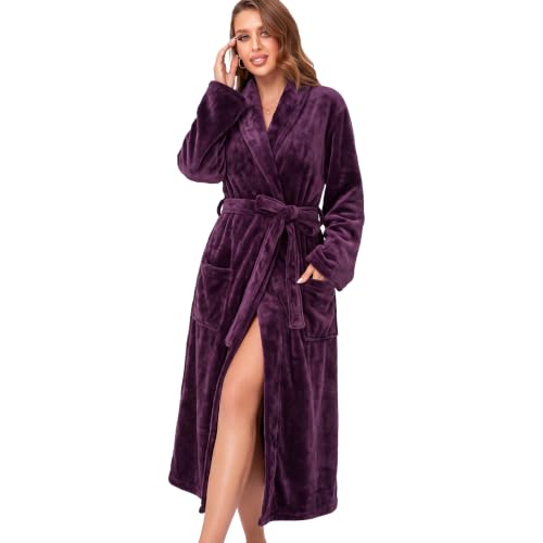 Image of RONGTAI Womens Bathrobe Ladies Fleece Plush Warm Long Robes Fleece Nightgown Sleepwear