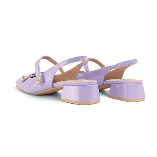 Image of Slingback Mary Jane Heels for Women Low Block Heel Closed Square Toe Pump Shoes Heels Classic Daily Office Dressy Shoes