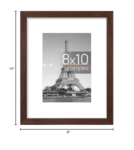 Image of upsimples 8x10 Picture Frame, Display Pictures 5x7 with Mat or 8 x 10 Without, Wall Hanging Photo Frames, Brown, 1 Pack