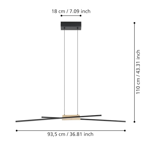 Eglo Plafoniera Panagria Led, Nera Con Dettagli In Legno - 8