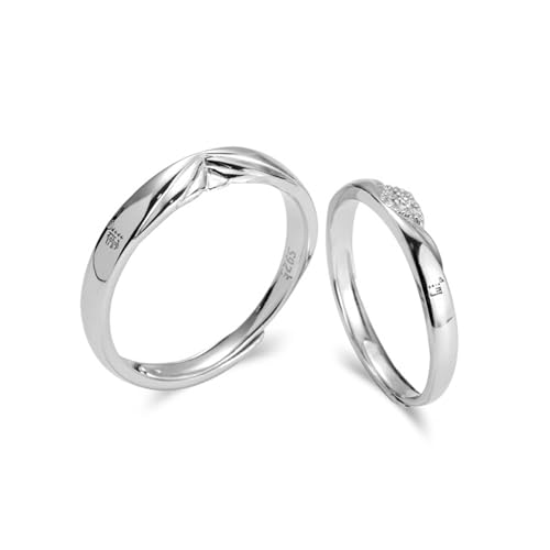 Alliance argent 925 couple réglable bague couple argent coque en forme de V zircone cubique ronde