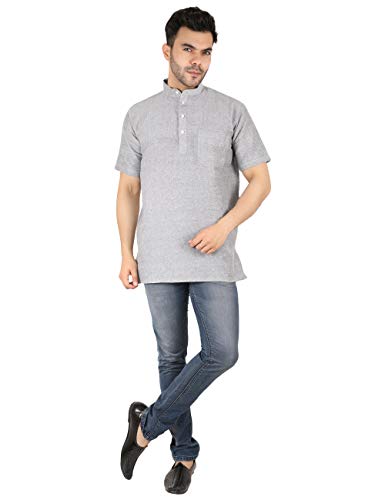 Image of LATEST CHIKAN Men's Cotton Regular Casual Strped Short Kurta Half Sleeves - (SK-LJ.DS.AS)