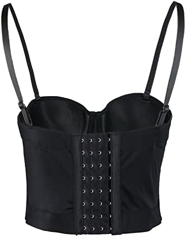 ELLACCI PU Leather Bustier Crop Top Gothic Punk Push Up Women's Corset Top Bra Black
