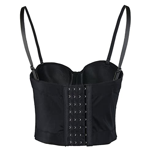 ELLACCI PU Leather Bustier Crop Top Gothic Punk Push Up Women's Corset Top Bra Black