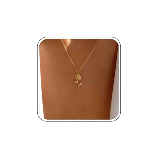 Yheakne Collana con ciondolo fiore rosa vintage Collana girocollo con fiore in oro Collana floreale con rosa Collana in filigrana di metallo...