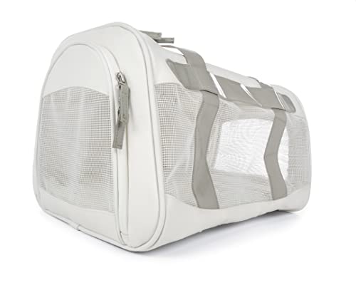 Sherpa Element Travel Pet Carrier, Easily Wipes Clean, Airline Approved, Padded & Includes Mesh Windows & Spring Frame, White and Gray, Medium