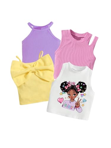 OYOANGLE Girl's 4 Pack Cami Top Set Sleeveless Ribbed Knit Slim Fit Cute Crop Tank Tops