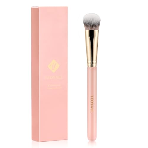 TEOYALL Flat Angled Concealer Bronzer Brush, Medium Synthetic Bristles Flawless Coverage Multitask Brush with Liquid Cream Powder