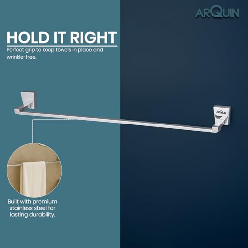 Image of ARQUIN ARQUIN Round 304 Stainless Steel 24 Inch Towel Rod | Towel Rack for Bathroom | Towel Bar Hanger Stand | Bathroom Accessories Set | Silver with Chrome Finish | 15 kg Load Capacity Selvi
