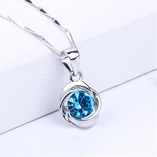 Sapphire Ocean Heart 925 Sterling Silver Necklace For Women ,Female All-Match Niche Design Light Luxury Sterling Silver Clover Clavicle Chain #TOP1