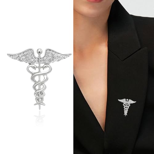 Image of Nurses'day Gift Medical Symbol Caduceus RN Nursing Brooch Pin Badg Medicine Snake Caduceus Nursing Pin for Therapeutist Rhinestone Wing Lapel Pin for Registered Nurse Doctor Rod Of Asclepius Emergency Brooch Jewelry