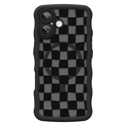 Jefonha Magnetic for iPhone 17 Case Cute Wavy, Black Checkered