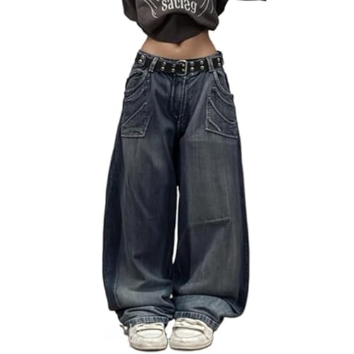 Hombre Mujer Y2K Calle Hip Hop Jeans Talle Alto Baggy Calavera Gótica Estampado Pantalón Mezclilla Holgado Ancho Neutro Unisex Streetwear Casual Ropa(C,Large)