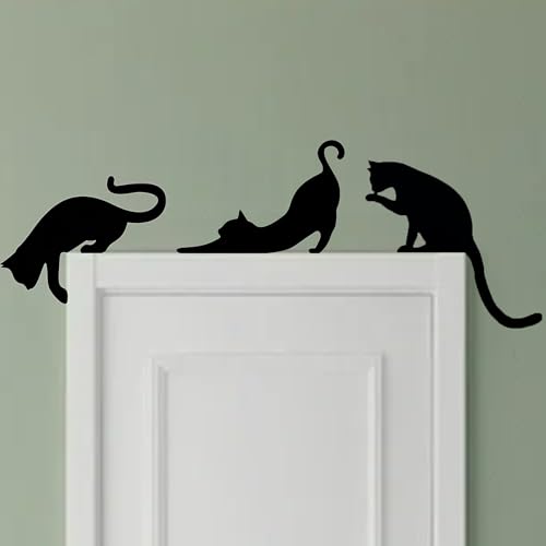 Set of 3 Black Cat Door Topper Wooden Cat Silhouette Funny Cat Door Frame Decor for Home Windows Party Halloween Decorations