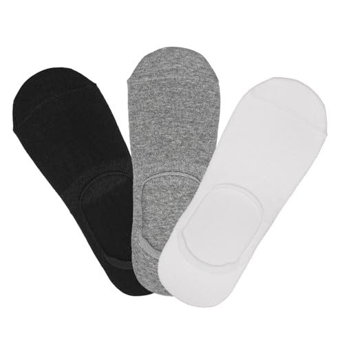 3-Pack Cotton No-Show Socks - Black/Gray/White Low-Cut Liner with Anti-Slip Heel for Men & Women2