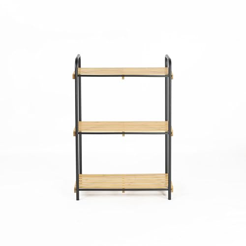 LIN HOME Estantería 3 Niveles Metal y Bambú XZ-250008 – Estante Compacto con Asas (79×10×28 cm) para Organización Ideal en Cocina, Baño o Entrada - Durable y Estilizado