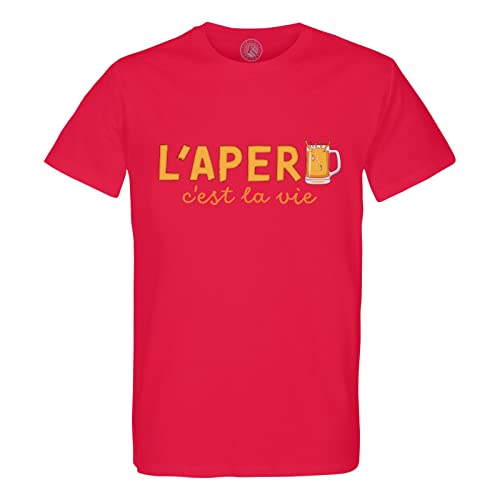 T-Shirt Homme Col Rond Coton Bio L'Apéro C'est la Vie Soirée Fête Bière