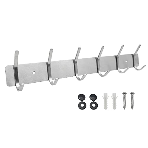 SYPEN Kleiderhaken Wand, Garderobenleiste Metall， Wandgarderobe Edelstahl, Hakenleiste Garderobe，Hakenleiste für Schlafzimmer Bad Küche, Garderobenhaken für Kleidung, Jacken Halter (Silber, 6 Haken)