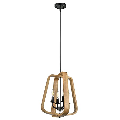 Lustre bougie en bois beige et métal travaillé, luminaire suspendu haut de gamme pour grand salon