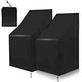 2 Pack Patio Chair Covers Waterproof Stackable Outdoor Furniture Covers Black 210D High Back Lounge Seat Cover Fits for 4-6 Stacking Dining Chairs All Weather Protection, 25"W x 25"D x 47"H