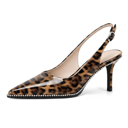 Image of YODEKS Slingback Heels for Women Pointy Toe Beaded Heels Close Toe Kitten Heel Pumps 2.5 Inch Stiletto Pumps Wedding Party Dressy Shoes