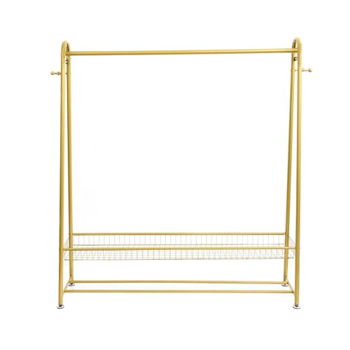 GkgWuxf Soporte de percha, soporte de ropa resistente, soporte de tela metálica de pie, carga de 300 lb - Perchero resistente con cesta, organizador de ropa versátil para tienda