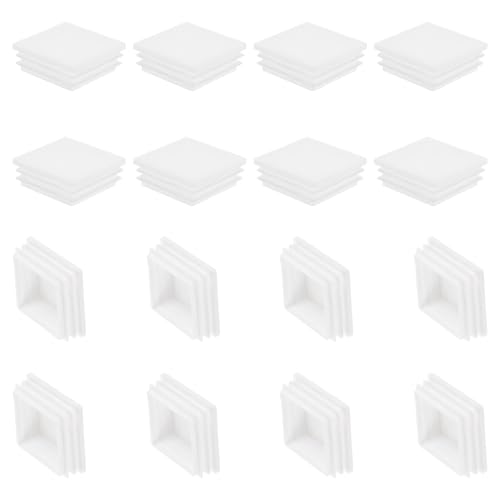 Image of PATIKIL Square Plastic Plug, 16 Pcs 2 Inch /50mm Tubing Insert End Caps Plastic Plug Cap for Square Tubes Chair Legs Furniture Metal Tubing Hardware Plugs Fences, White