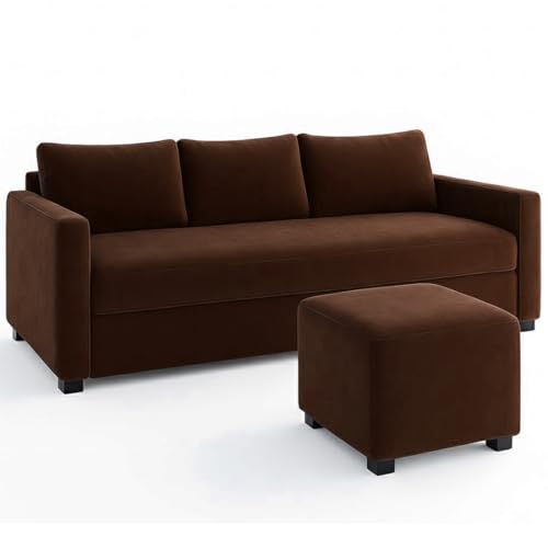 Image of Furny Mavona 3 Seater Fabric Sofa Set (Brown) | Soft Velvet Fabric | Modern Design | Comfortable Seating | Living Room Furniture