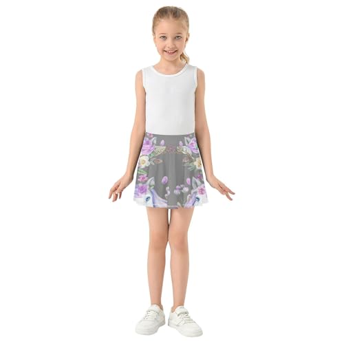 Skirts with Shorts Unicorn Head Flowers Athletic Shorts Girls Skorts Pink Cute Flowy Skirt 4t3
