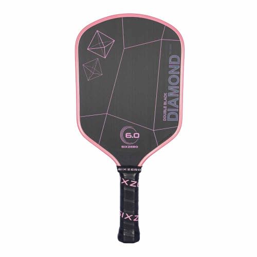 Six Zero Double Black Diamond Control Pickleball Paddle | 14mm Cherry Blossom Pink Edgeguard | Raw Carbon Surface & Thermoformed Handle
