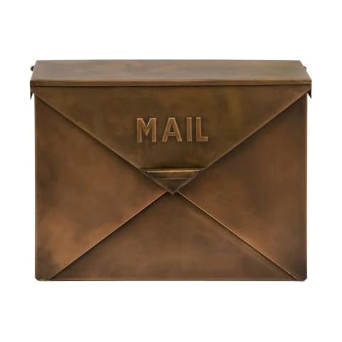 Maykoosh Baroque Bliss Envelope Shaped Wall Mount Metal Mail Box, Vintage Copper Finish, 16. 5 inches in Length x 5 inches in Width x 12 inches in Height Cover