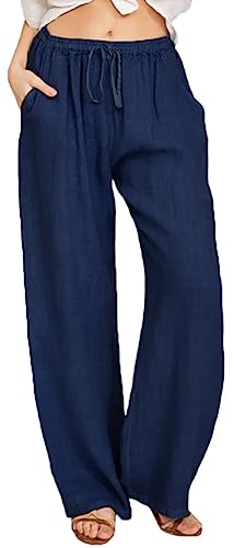 WINKEEY Damen Leinenhose Casual Sommer Freizeithose mit Taschen Frauen...