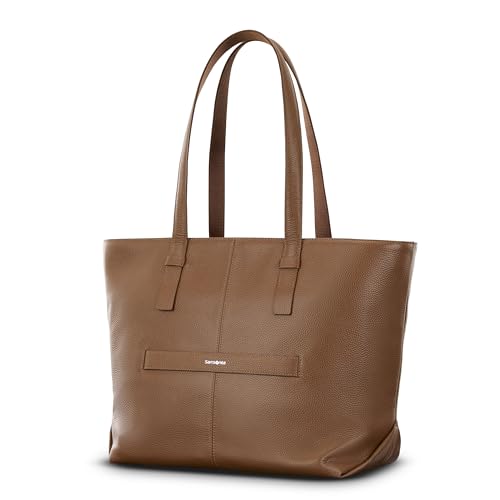 Samsonite Mobile Solutions 2 Leather Tote, Stylish Women’s Laptop and Work Bag with StackIt Strap, Padded Laptop Sleeve, Interior Organizer & Protective Feet, Soft Pebbled Leather - Cognac - image 3