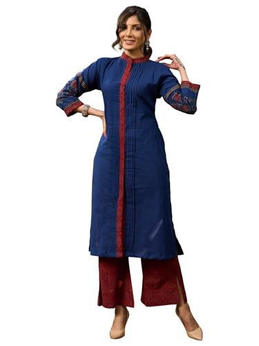 Image of GoSriKi Kurta Sets for Women Viscose Dyed | Kurta Palazzo Set | Straight Kurti Set for Women | Round Collar Neck 3 /4 Sleeve Ethnic Outfit | Designer Indian Kurti Top with Palazzo Pants