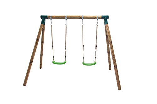 MASGAMES | Columpio de Madera Dos plazas KADI | Asientos Planos de plástico de Cuerdas Regulables | Madera tratada | Anclajes incluidos | Uso doméstico |