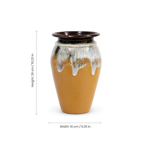 Image of Ceramic Flower Pots for Garden | Big Size Planters for Home Decor, Living Room, Balcony & Office | Multi Utility Vase Gamla for Indoor Outdoor Plants (Hand-Painted, Yellow, 10 Inch)
