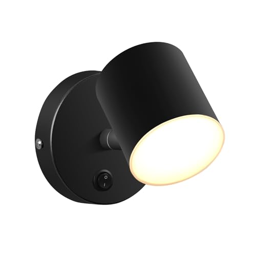 Image of Kawell Modern LED Wall Sconce with Switch - Rotatable Hardwired LED Wall Lamp for Bedside, Study, Child Room - Nordic Style, Black(3000K)