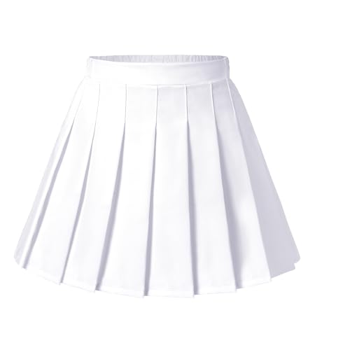 KEREDA Girls Pleated Mini Skirt High Waist Tennis School Uniform Skirts 13-14 Years White