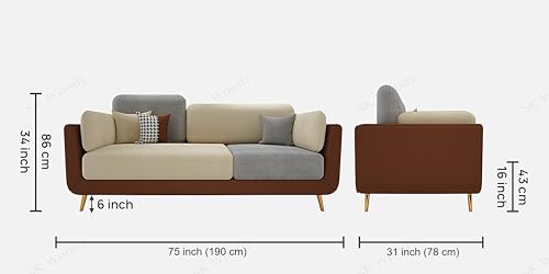 Image of Black Wood Modern Montez Luxurious Velvet 3 Seater Sofa for Bedroom, Living Room, Dining Room, Drawing Room, Home Office in Bug Resistant Wood (Brown & Beige, 3 Seater)