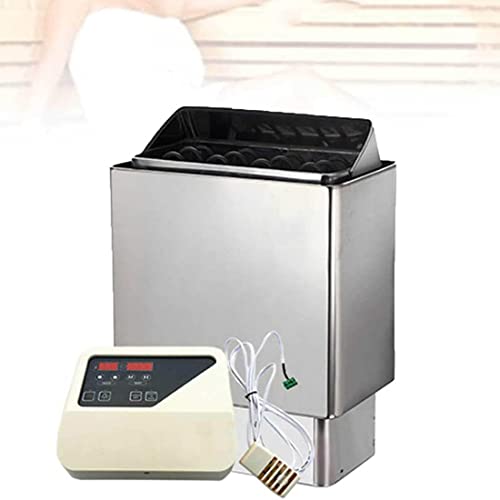 Riscaldatore Elettrico per Sauna da 6 kW, Stufa a Vapore Secco in Acciaio Inox per Ambienti da 6 a 9 m³, Vasca idromassaggio Commerciale con Controller Esterno, 110 V/220 V, Montaggio a Parete.