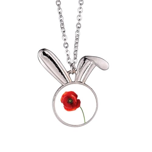 Collier lapin fleur rouge en argent pour femme | Bijou fantaisie unique
