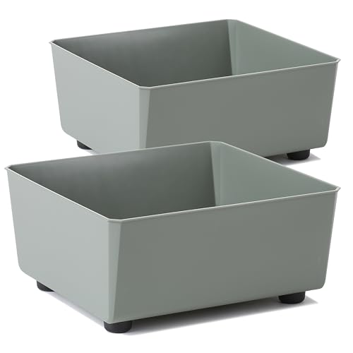 Tymar Blumentopf rechteckig innen, Blumenkasten mit füßen, Pflanzkübel, Kräuterkasten, 2 Stück_SAGA ((2pack) Greygrün, 28,5x28,5cm)