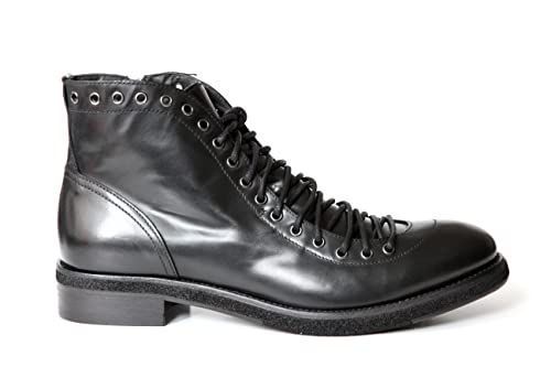 Jo Ghost 1838 Italian Black Leather Lace Up Boots With Zipper