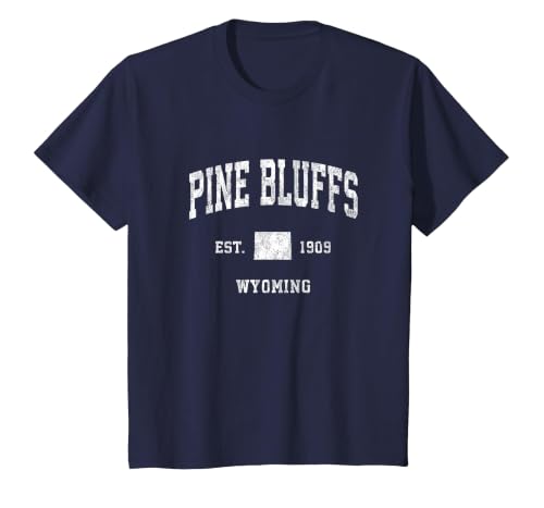 Pine Bluffs Wyoming WY Vintage Athletic Sports Design T-Shirt, Youth, Navy Blue, Large