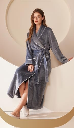 Image of Mettclasi Womens Soft Fleece Robe - Unisex Warm Thick Plush Long Bathrobe House Coat Spa Robe for Winter